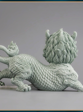 逗兽记青砂石麒麟吐水新中式桌面