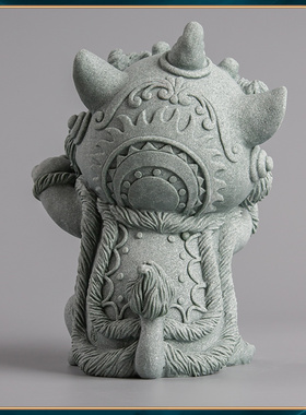 逗兽记青砂石新中式摆件招财醒狮