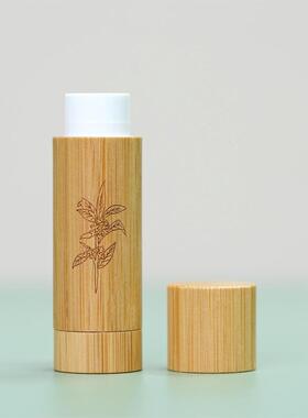 可定制LOGO国风竹木唇膏管花朵图案适用手工diy精油润唇膏空管