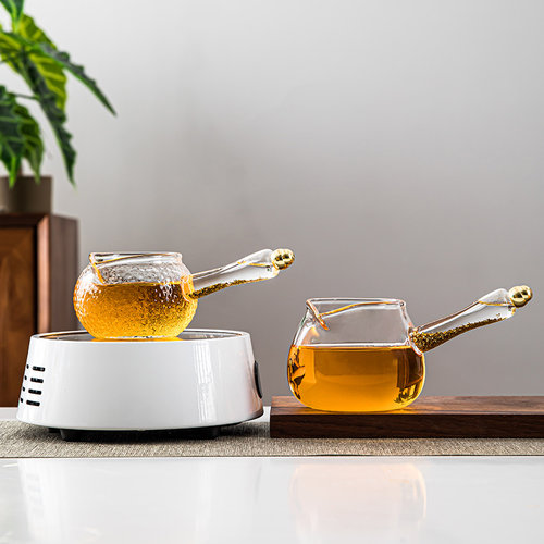 日式玻璃侧把公道杯加厚耐热金箔公杯分茶器大号茶海茶漏茶具配件 - 图1