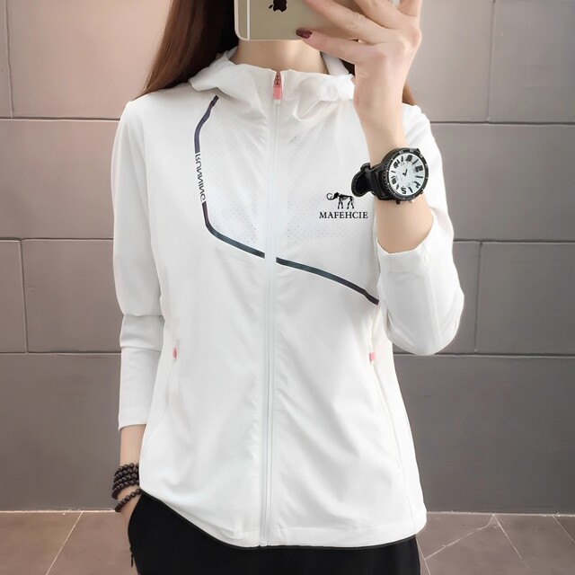 ແມ່ຍິງປ້ອງກັນແສງແດດ windbreaker ice silk stretch ເສື້ອກິລາກາງແຈ້ງ