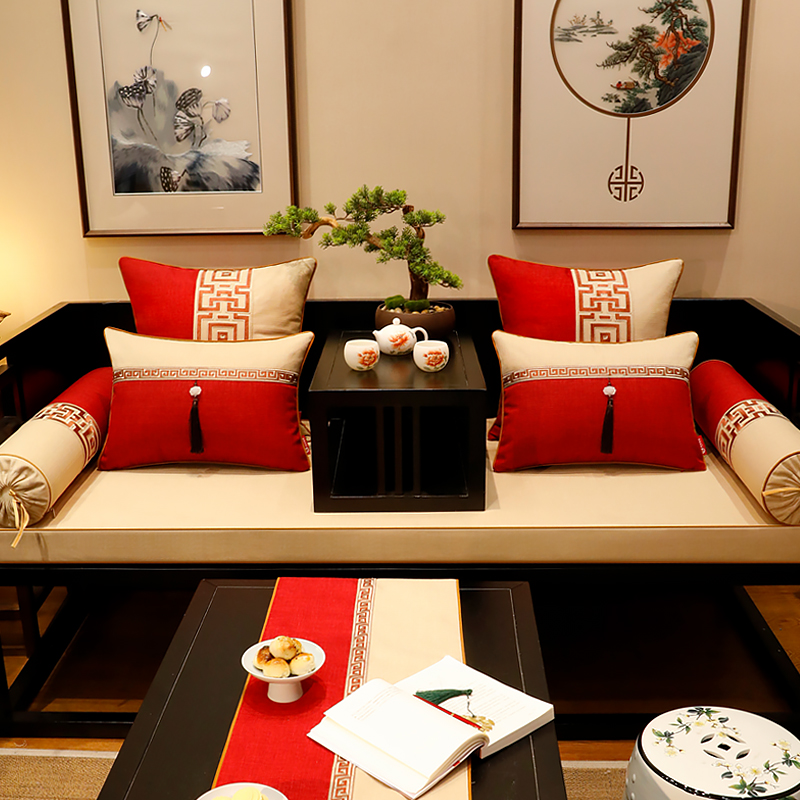 新中式坐垫红木沙发垫子红色婚庆罗汉床垫套罩椅子座垫加厚可拆洗