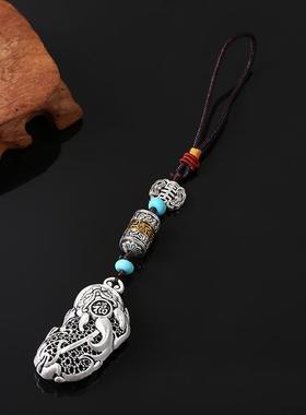 2026精美藏银复古民族风 法器吊坠六字真言转金轮金刚杵招财猫貔