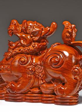 2026花梨木雕貔貅摆件一对公母实木貔恘工艺品皮丘家用客厅店铺办