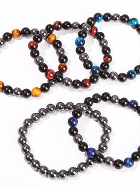 2026晶东珠宝 5A虎眼石黑曜石手串时尚简约撞色设计男士跨境手饰