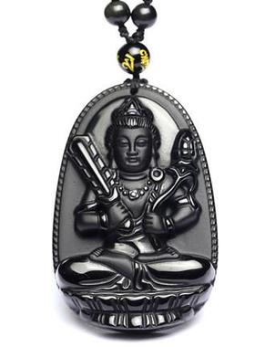 2026黑曜石厂家黑曜石本命佛八大吊坠水晶项链男女饰品
