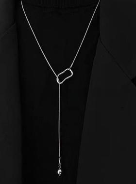 2026冷淡风银色圆珠长款毛衣链女简约小众气质感卫衣链高级感秋冬