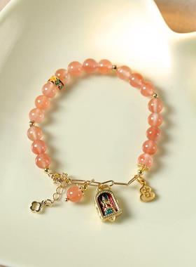 2026中式清冷感翡翠单圈手链沙金珐琅黄财神小清新冰飘南红手串