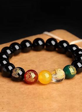 2026厂家蛇年新款黑曜石五路财神手串紫金砂女款朱砂手链首饰饰品