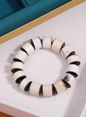 2026藏式黑白分明药师片老剁珠手链 佛珠文玩手串 复古玛瑙手饰品