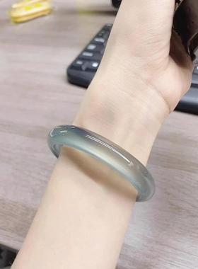 2026库里蓝高冰种玉髓玛瑙手镯马料正圈晴水玉镯远山黛天然手镯女