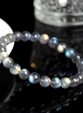 2026久雅水晶 天然月光石散珠手链 净体彩光灰月光 拉长石圆珠手