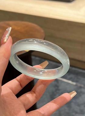 2026厂家高冰蓝油青石英岩手镯水沫玉翡翠色天青冻正圈玉镯子