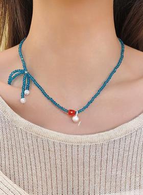 2026多巴胺串珠蝴蝶结串珠手链项链套装可爱锁骨链时尚少女饰品女