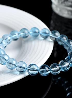 2026久雅水晶 天然冰种蓝色托帕石圆珠手链 蓝托帕宝石散珠手串