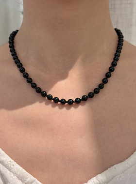 HOPIN黑玛瑙黑尖晶锁骨链