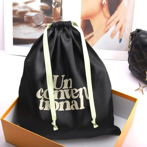 黑色丝绸收纳袋定制logo标志缎面拉绳袋假发鞋子包装包包防尘袋子 - 图2