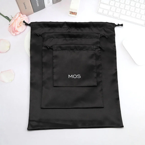 黑色丝绸收纳袋定制logo标志缎面拉绳袋假发鞋子包装包包防尘袋子 - 图3