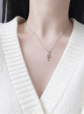 音符项链女s925纯银锁骨链小众创意个性音乐符号吊坠高音谱号新款