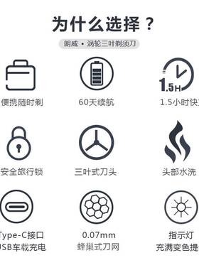 官方朗威剃须刀RS89男士USB充电式便携式刮胡刀电动小巧胡须刀水