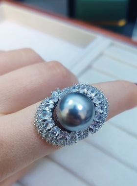 围裙边大珍珠戒指女开口大颗粒