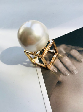 欧美风珍珠金属夸张饰品戒指