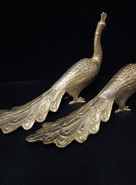黄铜孔雀摆件百鸟之王家居用品铜器工艺品装饰品纯铜花鸟摆饰