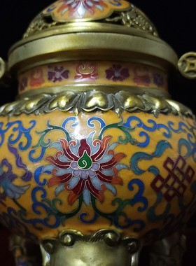黄铜景泰蓝熏炉黄色香炉五供供器铜器客厅茶室书房摆件家居用品