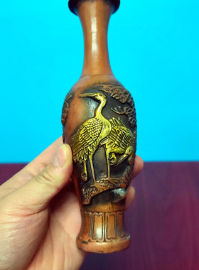 黄铜复古仙鹤花瓶中式风工艺品