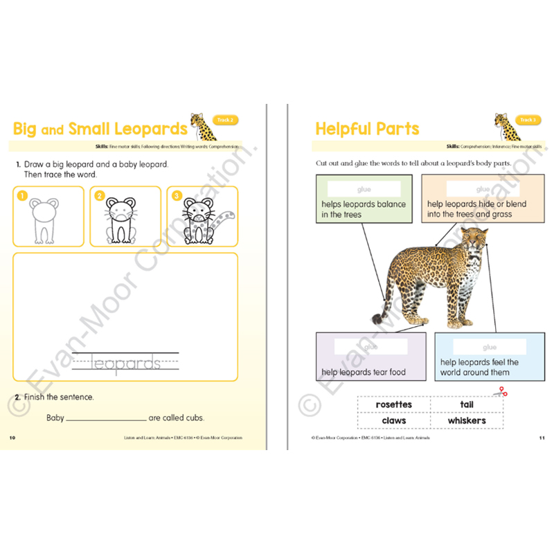 Evan-Moor Listen & Learn Animals 听故事学英语系列 动物 3册套装 美国加州教辅 evanmoor幼儿园数学 阅读 视觉 发音少儿英语 - 图3