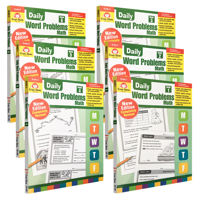 Evan-Moor Daily Word Problem Math（2019版） TE 每日练习 数学应用 完整版 美国加州教辅英文原版 算数提升 推理 思考1-6年级 - 图0