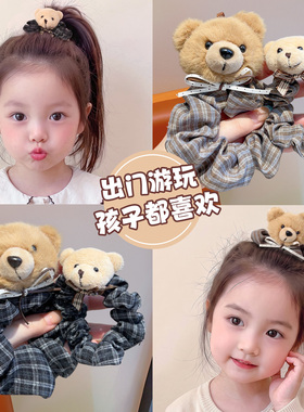 女童小熊格纹蝴蝶结嗯嗯大肠发圈