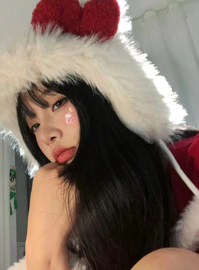 kitty帽红蝴蝶结毛绒猫耳西瓜帽