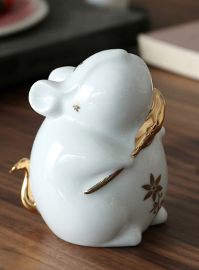 手工陶瓷十二生肖老鼠摆件桌面新中式创意家居饰品装饰陶瓷鼠摆设