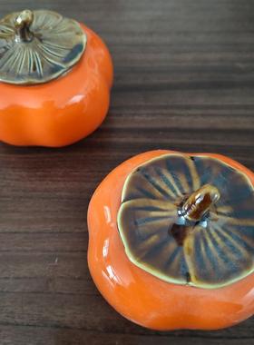 仿真柿子陶瓷茶叶罐陶瓷密封便携式醒茶罐茶仓旅行家用