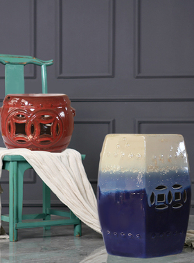 古筝中式风渐变陶瓷凳子软装