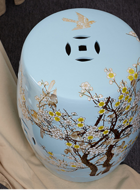 古筝凳子描金样板房边几美式花鸟