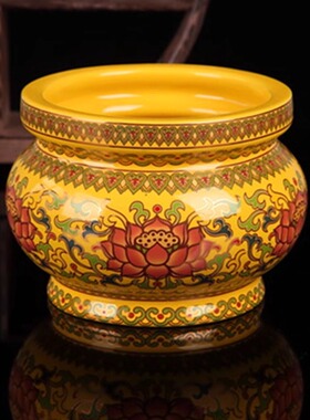 明引佛堂用品无字莲花真金黄陶瓷供佛花瓶净水瓶插花供奉摆台大号