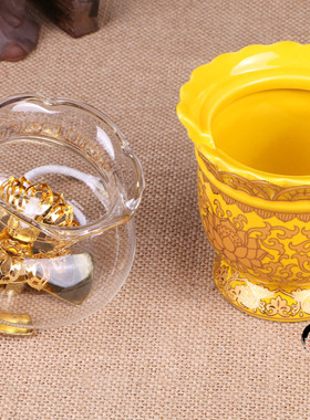 真金黄灯罩油灯唐彩黄液体酥油灯