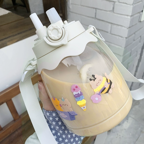 Вместительная и большая пластиковая летняя трендовая милая портативная спортивная трубочка со стаканом для школьников