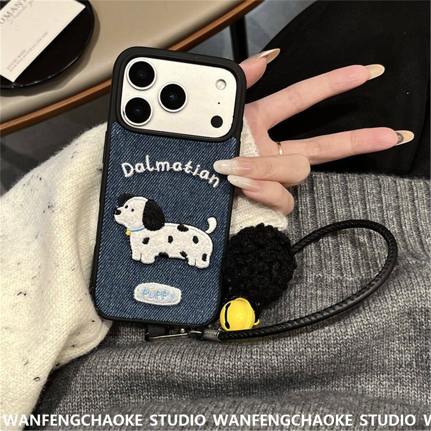 牛仔蓝刺绣狗狗适用苹果17promax手机包iPhone15/16保护套14挂绳,淘宝优惠券,粉丝福利购,淘宝优惠卷