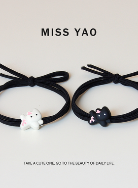 MISS YAO 一只小黑猫~可爱发圈头绳橡皮筋黑色百搭发饰发绳女
