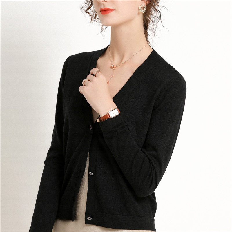 2020春夏短款薄针织v领羊绒防晒衣 卿羊毛针织衫