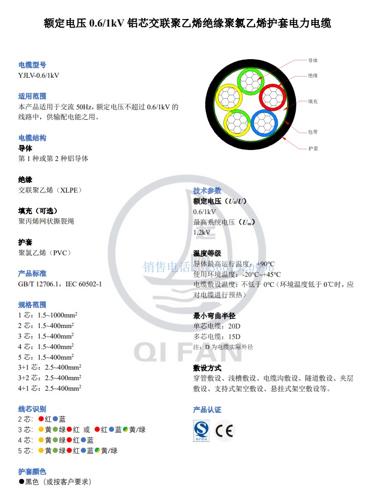 起帆国标YJLV铝芯电缆线2 3 4 5芯16 25 35 70 95 120 185平方3+1