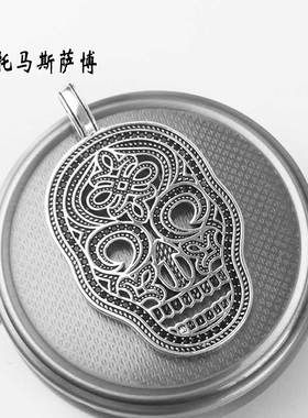 托马斯萨博黑色骷髅纯银礼品吊坠