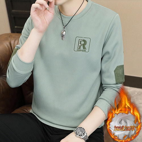 秋季男士卫衣2025春秋款秋冬秋衣长袖T恤加绒加厚上衣服打底衫男 - 图1