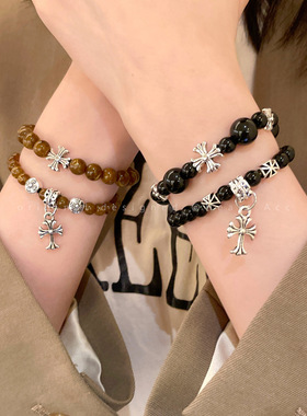 绿松石串珠十字架吊坠手链女2025新款高颜值手串学生党情侣手饰品