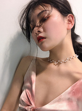 choker轻奢小众复古双层珍珠项链女新款高级感锁骨链颈带颈链