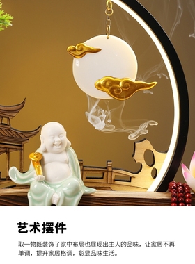 景德镇桌面创意新中式禅意摆件灯圈小夜灯家居装饰品客厅办公室开