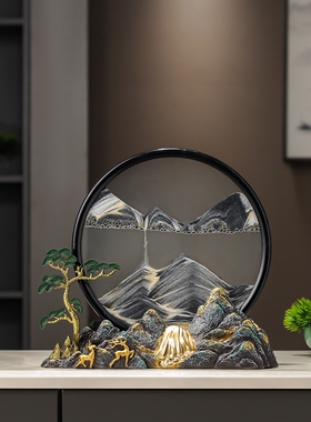 景德镇办公室流水生财假山流沙画摆件高端新中式客厅玄关装饰品乔